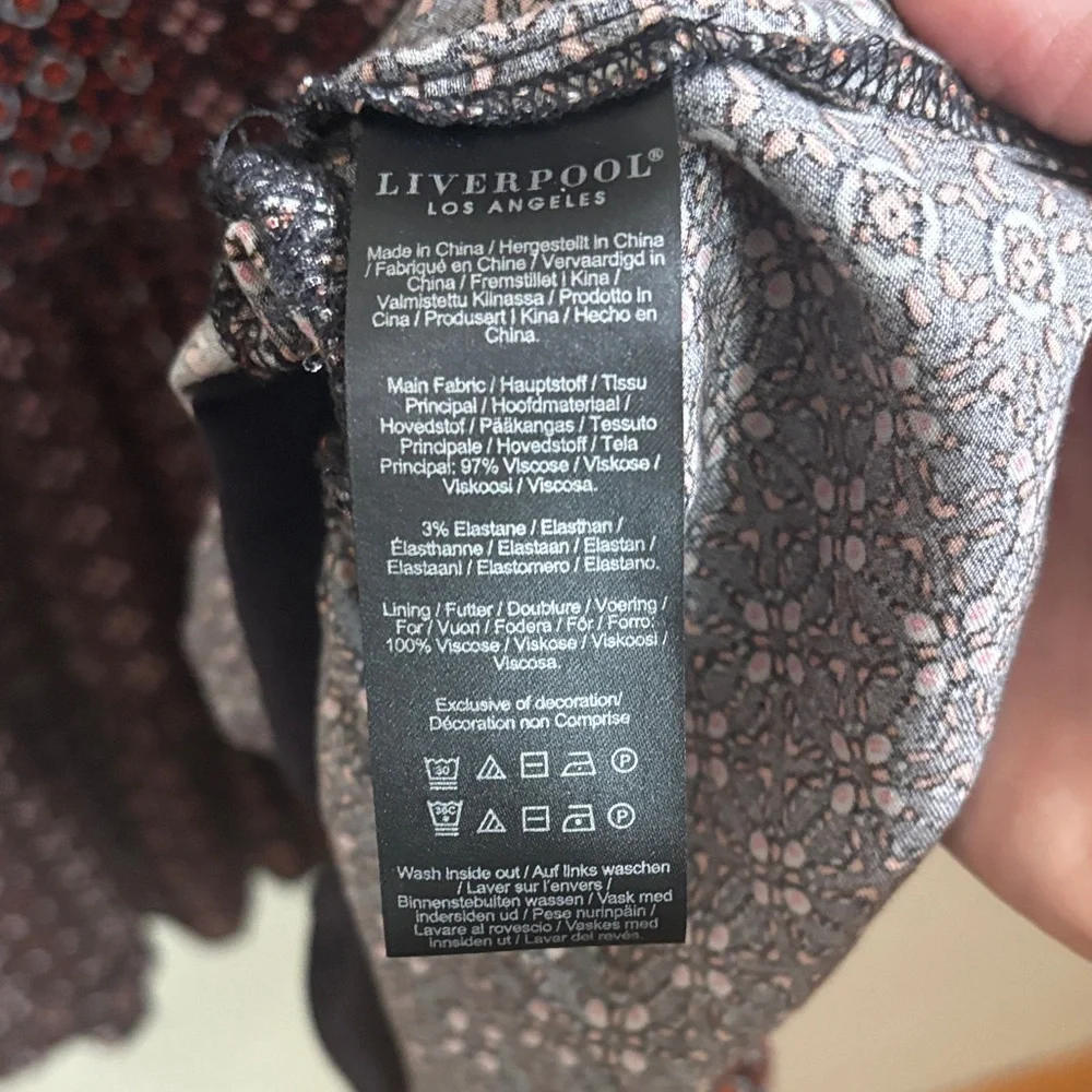 Liverpool Navy and Orange Printed Tie-Front 3/4  Sleeve Dress - Picture 3 of 6